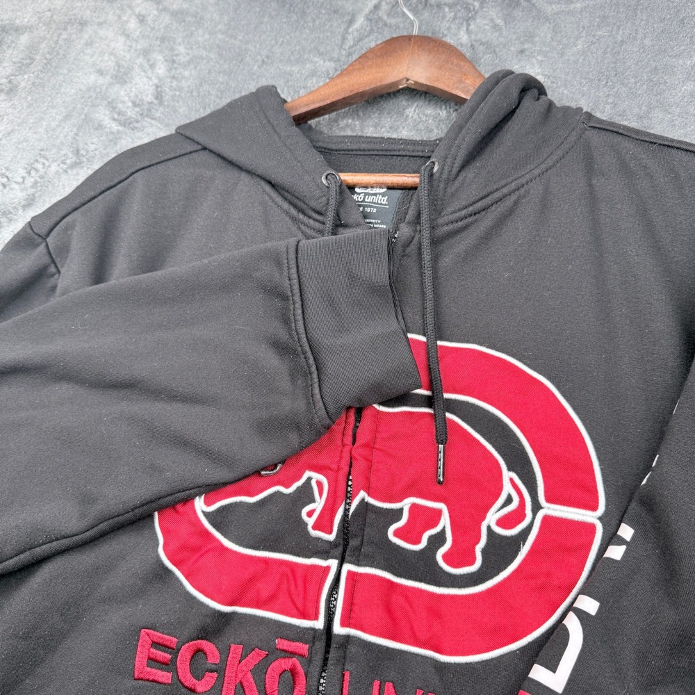 Ecko Unltd Zip Hoodie Mens 2XL Black Red Rhino Logo Graphic Y2K Excellent
